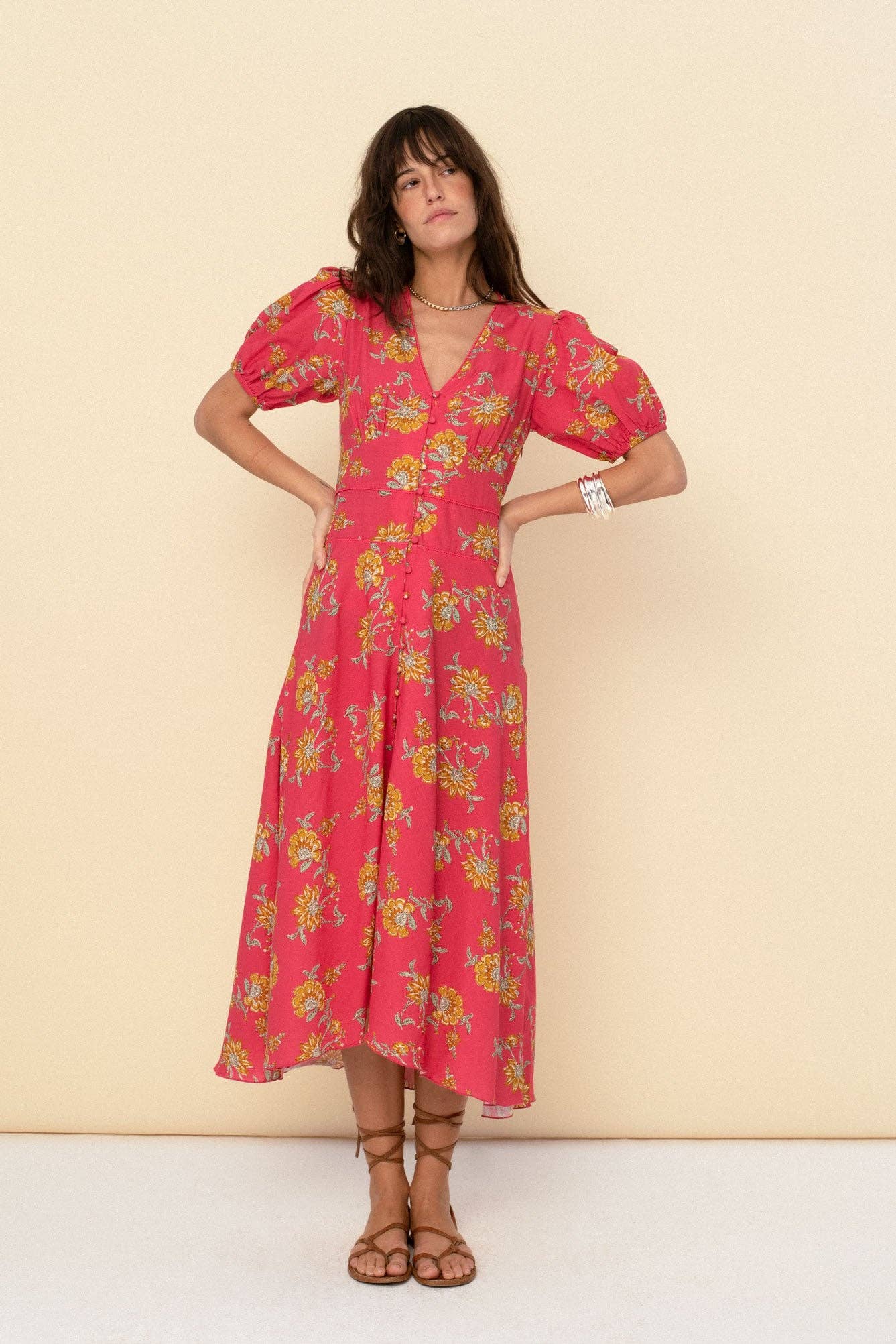 Coral Poppy Midi Dress M