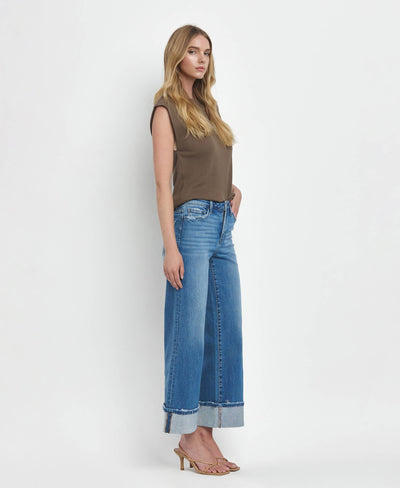 High Rise Wide Leg Cuffed Jeans