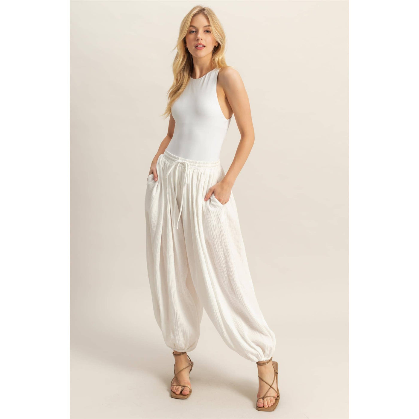 Double Gauze High-Waist Baggy Pants