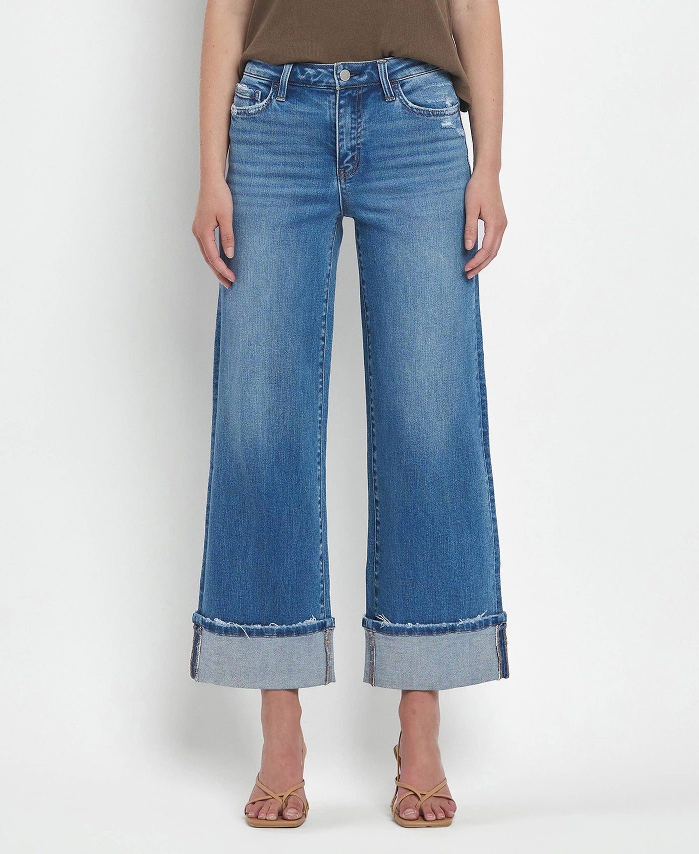 High Rise Wide Leg Cuffed Jeans