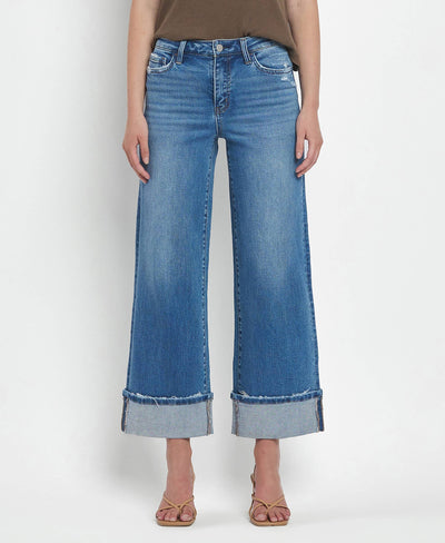 High Rise Wide Leg Cuffed Jeans