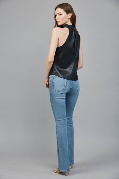 Faux Leather Crisscross Neckline Top