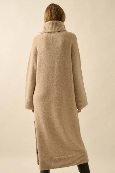 Felted Knit Cowl-Neck Midi Sweater Dress