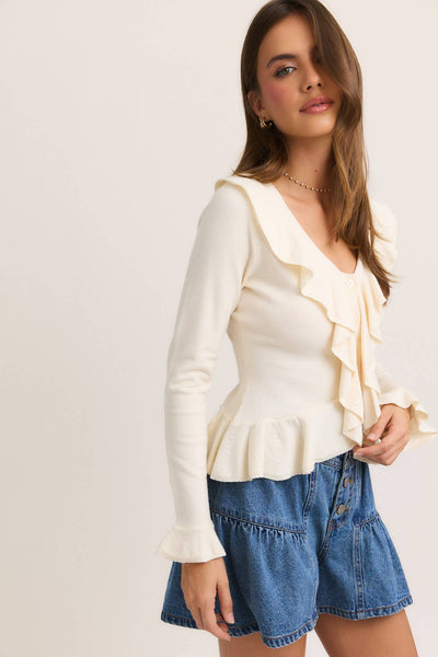 V-Neck Ruffled Sweater