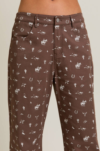 Mid-Rise Cowboy Graphic Wide Leg Pant