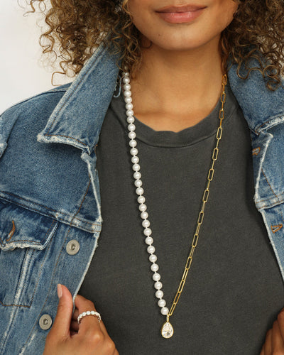Samantha Half Chain Pearl Necklace | Melinda Maria