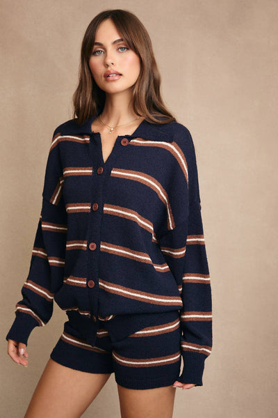 Collared Cardigan and Shorts Set