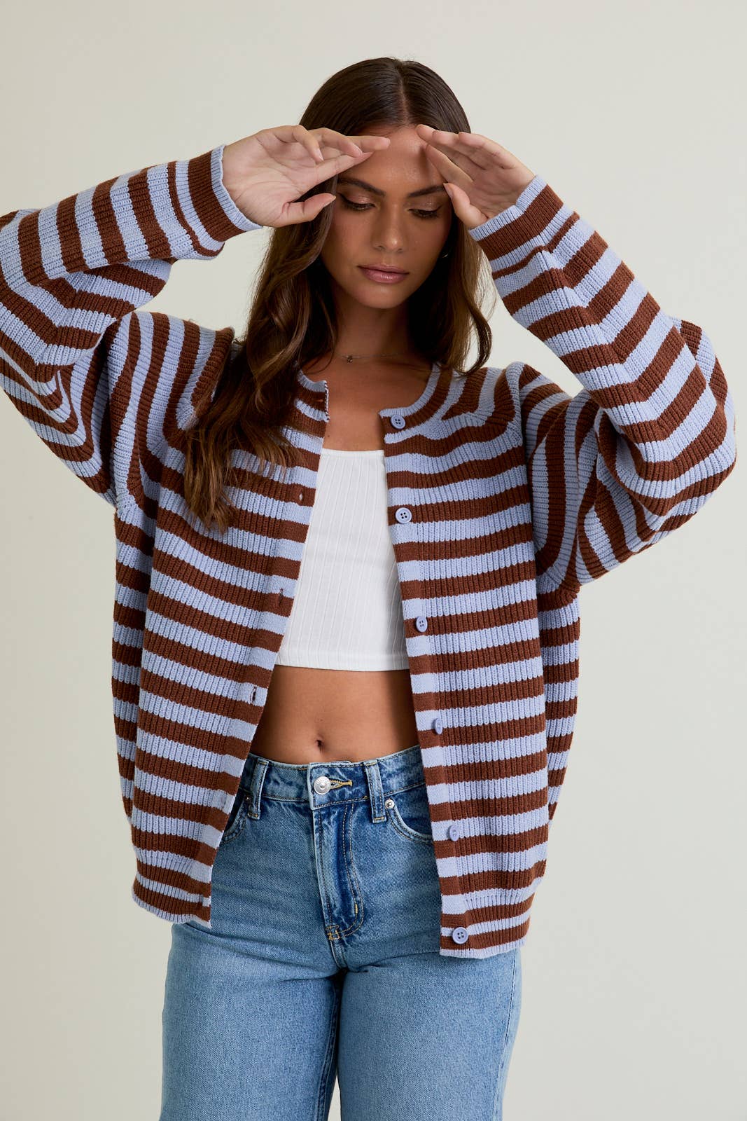 Raglan Striped Sweater Cardigan