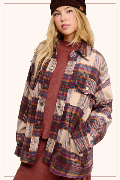 Plaid Button Down Shacket with Pockets