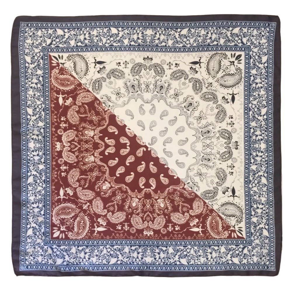So Silky Satin Neckerchief Scarf - Rust Paisley