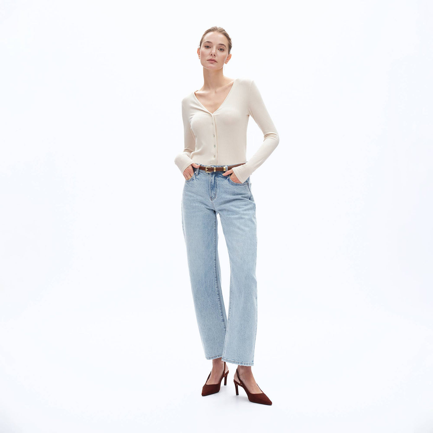 Mid Rise Barrel Denim Jean | Bayeas