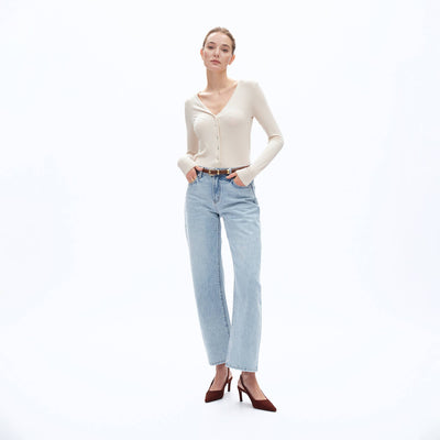 Mid Rise Barrel Denim Jean | Bayeas