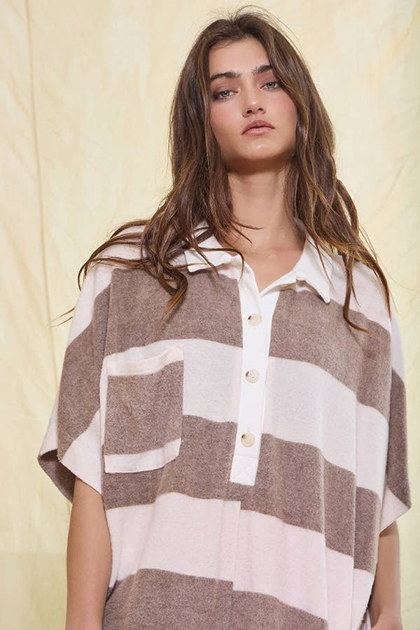 Stripe Print Collared Oversize Romper