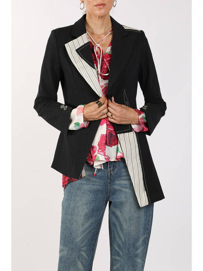 Amelia Asymmetrical Pinstripe and Patchwork Blazer