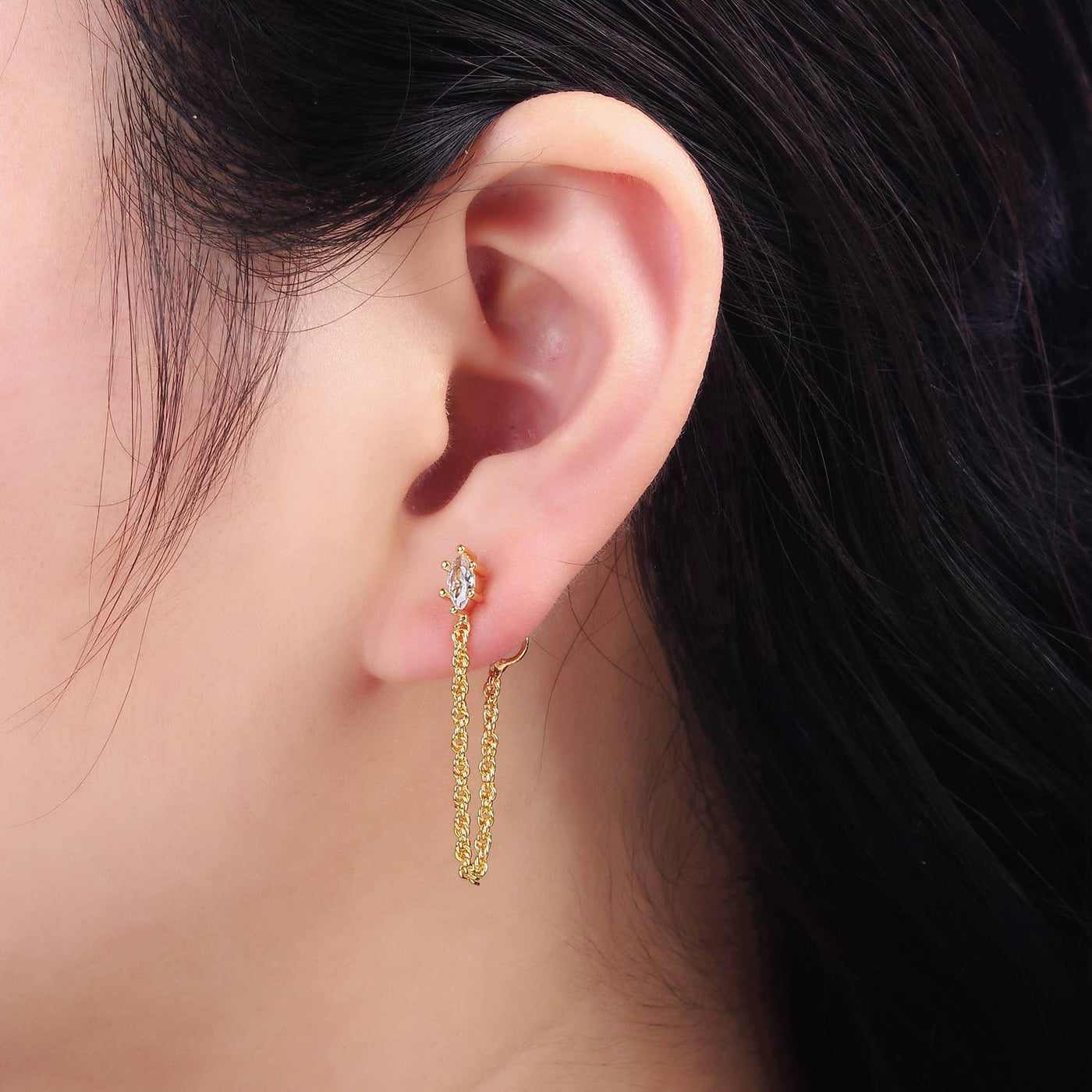 16k Gold Filled CZ Chain Link Stud Earrings
