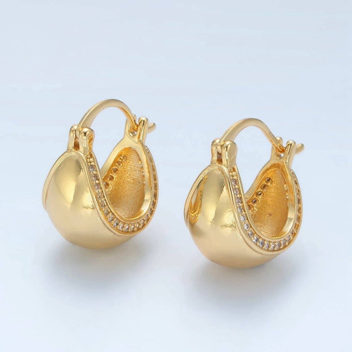 24K Gold Filled Micro Paved Dome Latch Hoop Earrings