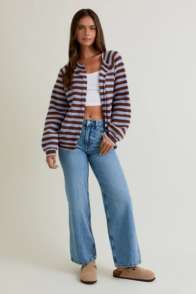 Raglan Striped Sweater Cardigan