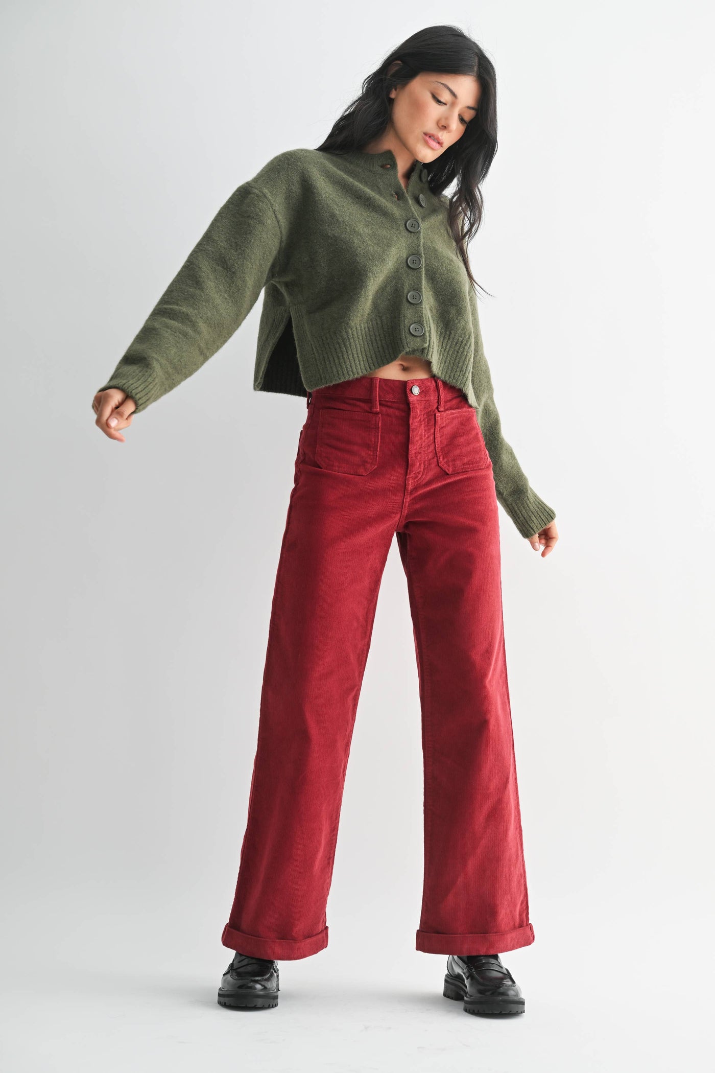 Corduroy Patch Pocket Wide Leg Pant