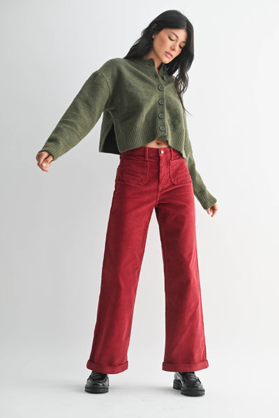 Corduroy Patch Pocket Wide Leg Pant