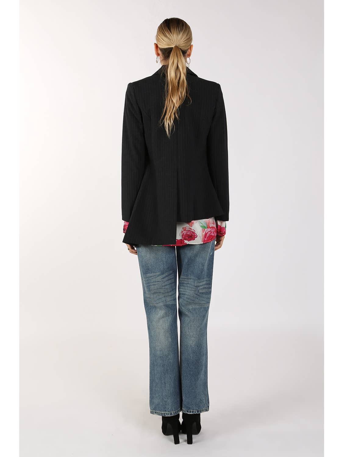 Amelia Asymmetrical Pinstripe and Patchwork Blazer