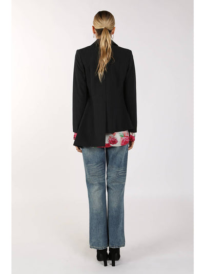 Amelia Asymmetrical Pinstripe and Patchwork Blazer