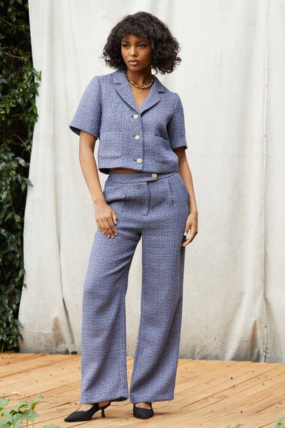 Short Sleeve Cropped Tweed Blazer