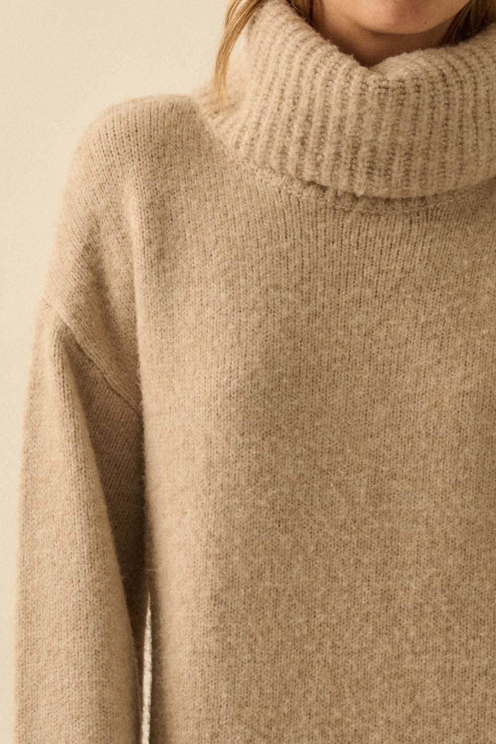Felted Knit Cowl-Neck Midi Sweater Dress