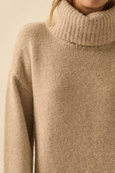 Felted Knit Cowl-Neck Midi Sweater Dress