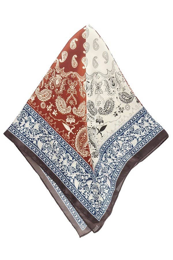 So Silky Satin Neckerchief Scarf - Rust Paisley