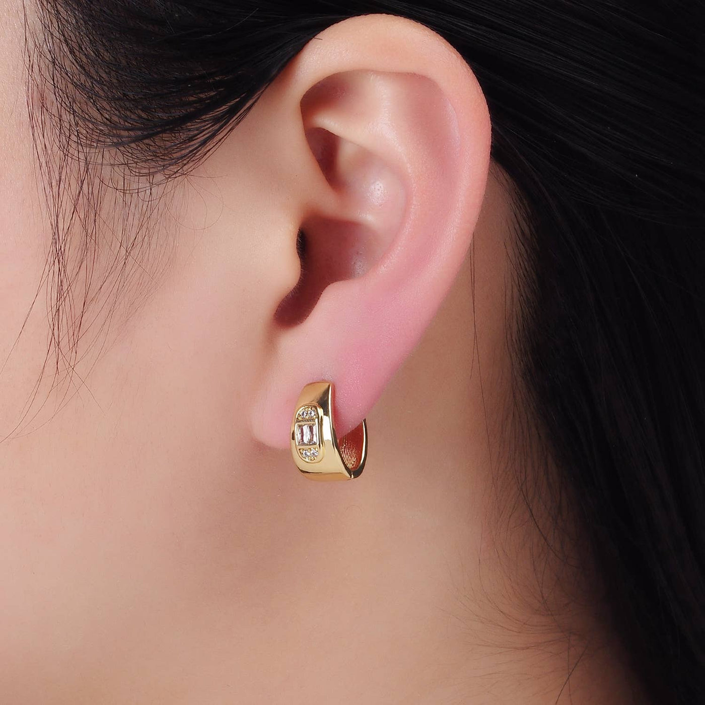 14K Gold Filled Baguette CZ Oblong Hoop Earrings