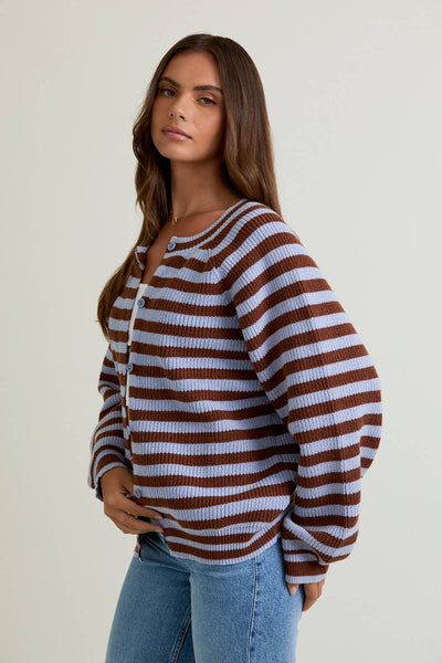 Raglan Striped Sweater Cardigan