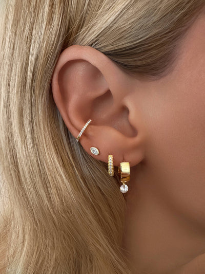 Pierced Dangle CZ Diamond Wide Huggies
