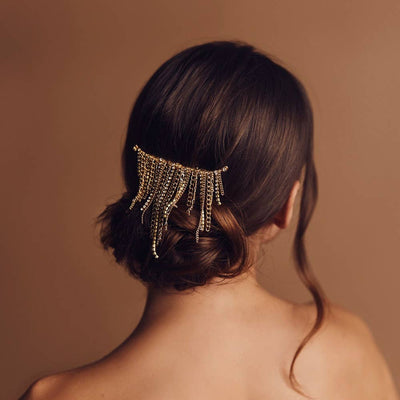 Tassel Hair Clip with Rhinestone Chains