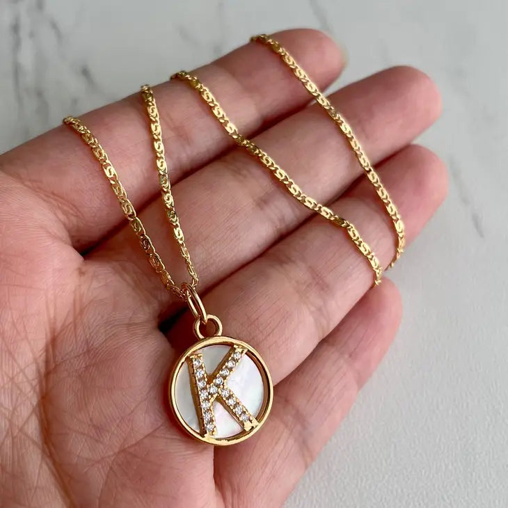 Mother of Pearl and CZ Initial Necklaces