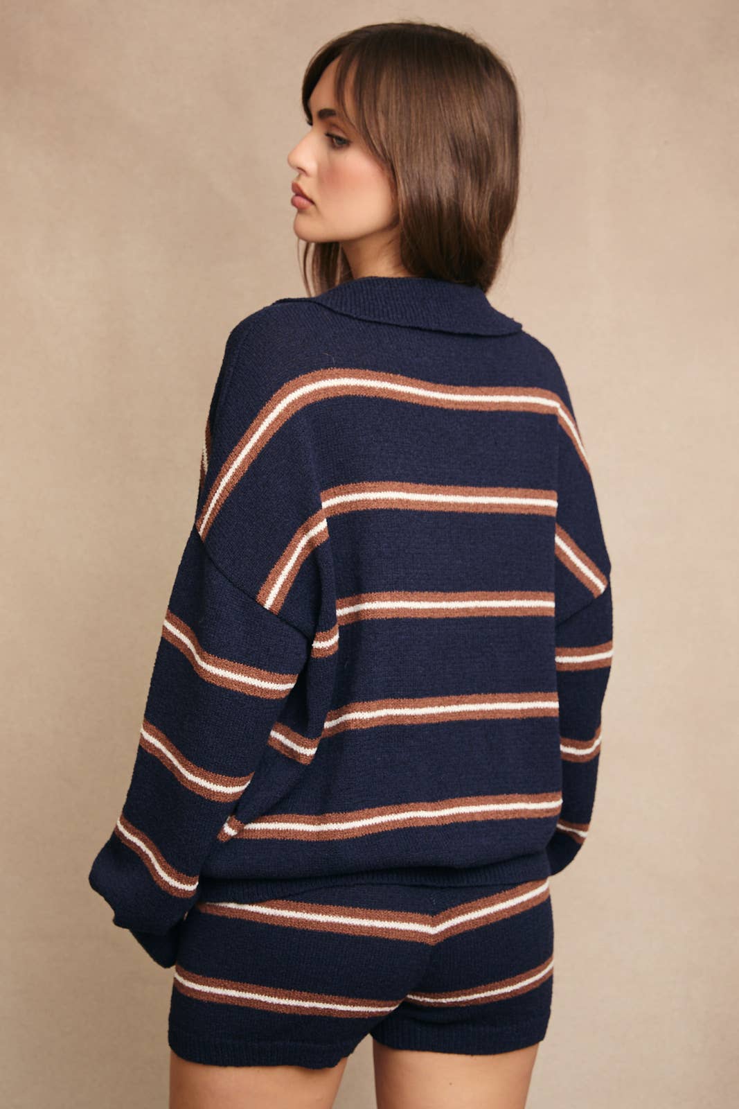 Collared Cardigan and Shorts Set