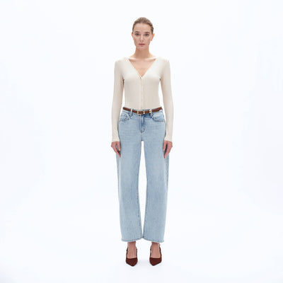Mid Rise Barrel Denim Jean | Bayeas