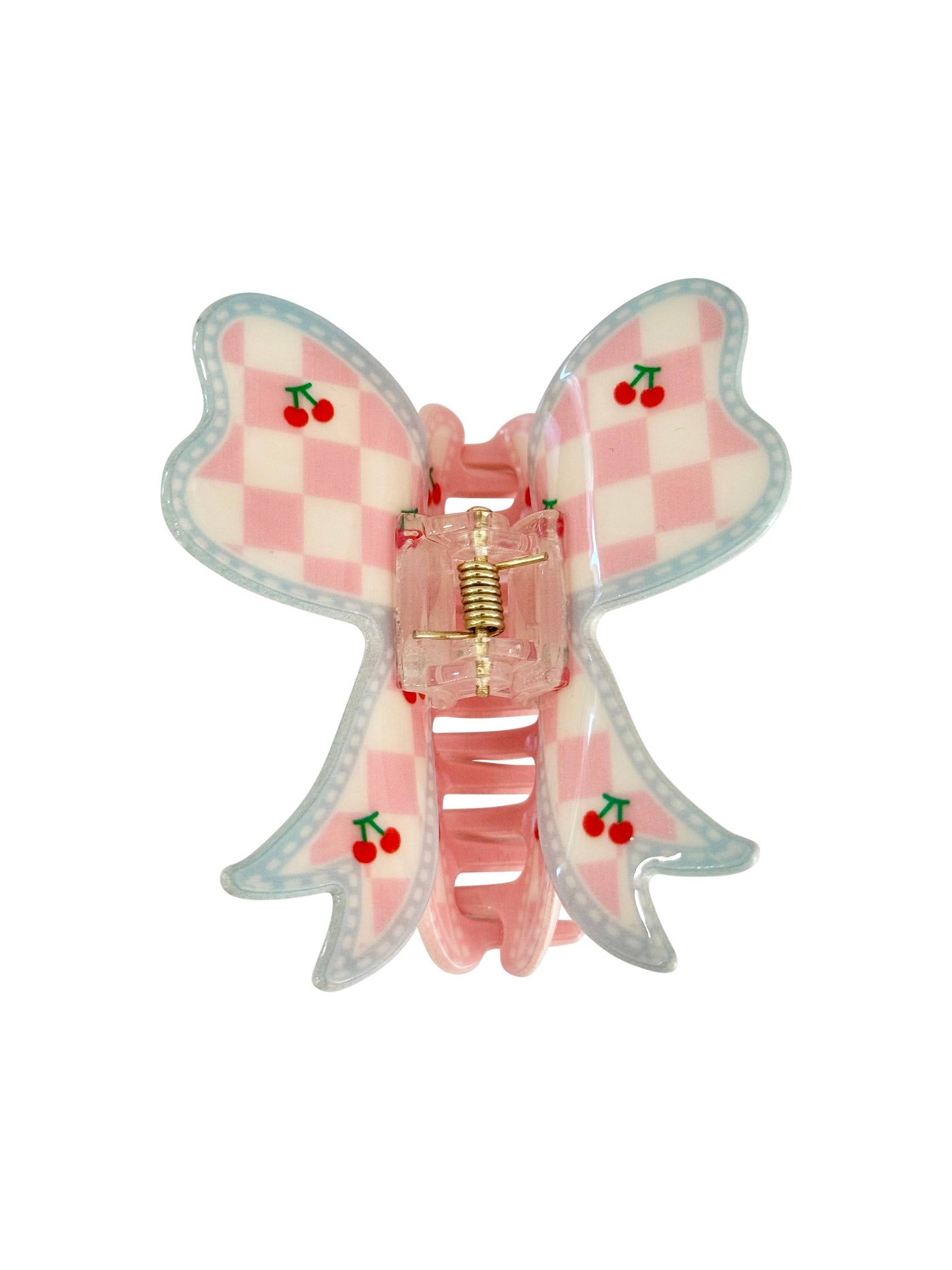 Checkered Cherry Bow Hair Clip