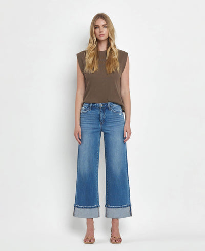 High Rise Wide Leg Cuffed Jeans