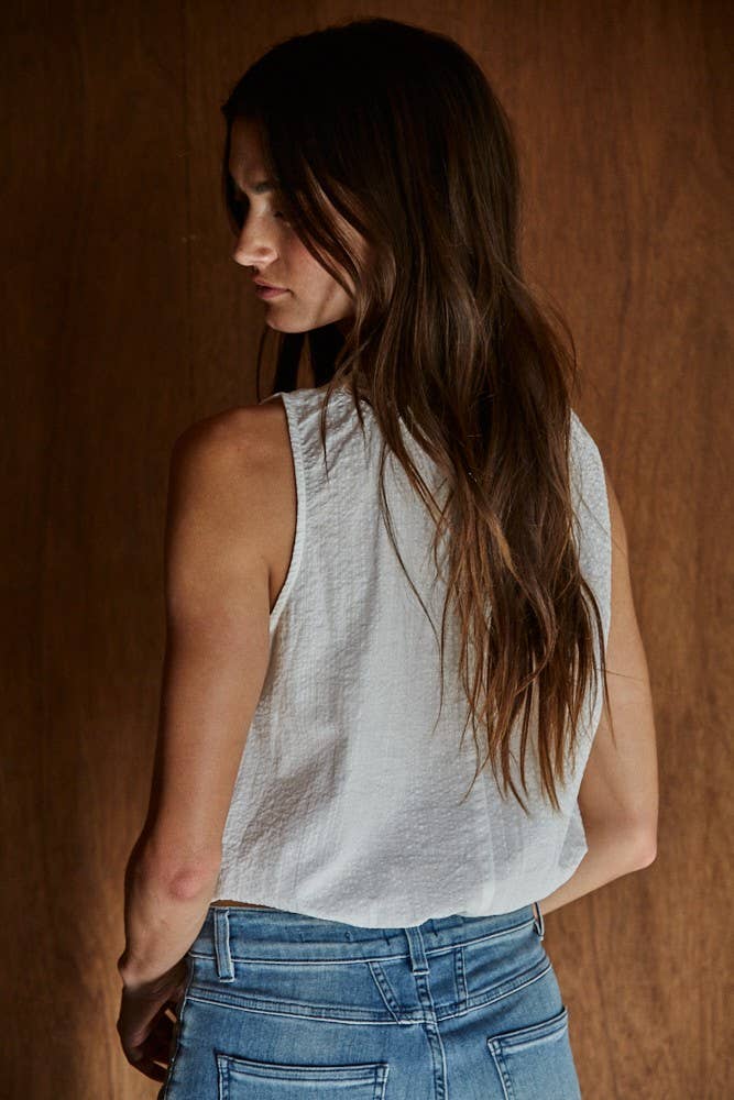 Lace Trim Button Down Tank