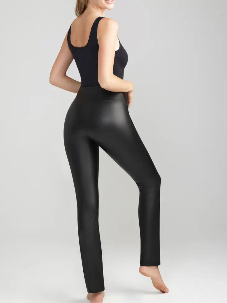 Faux Leather Flare Shaping Legging by Yummie