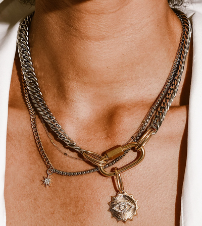  Evil Eye Carabiner Charm Necklace