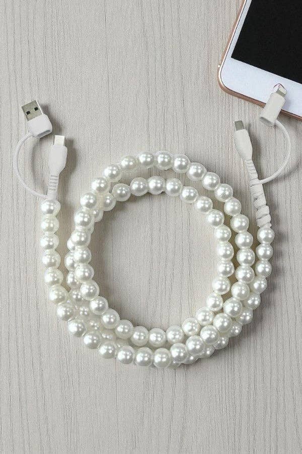 White Pearl Cord Phone Charger