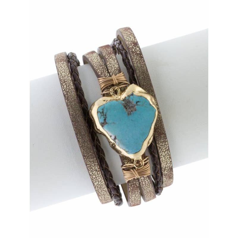 Braided Turquoise Stone Boho Chic Style Leather Bracelet