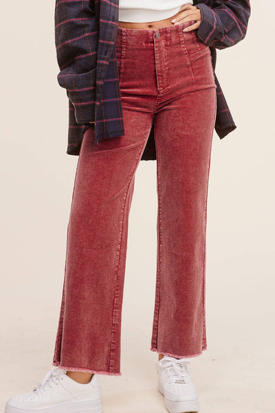 Mineral Washed High Waisted Wide Leg Corduroy Pants