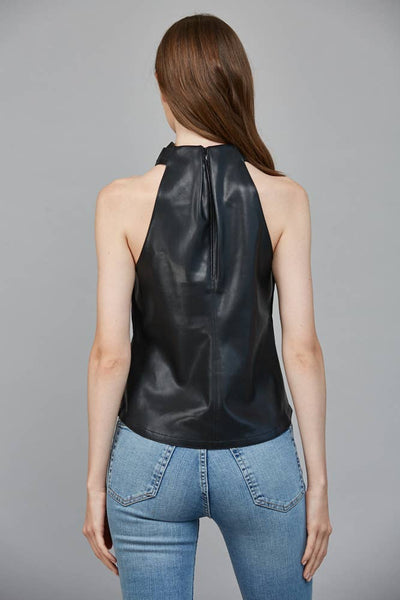 Faux Leather Crisscross Neckline Top
