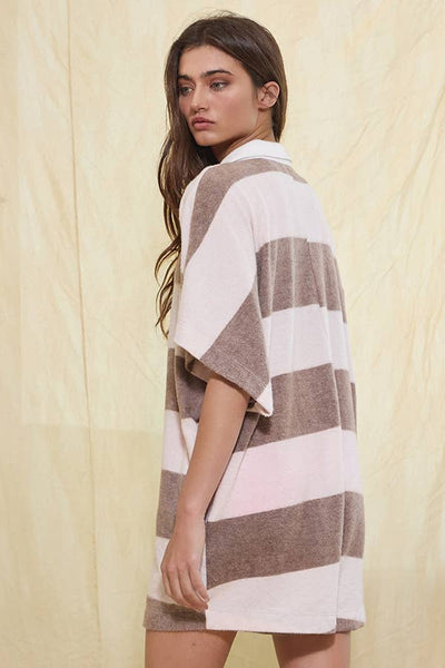Stripe Print Collared Oversize Romper