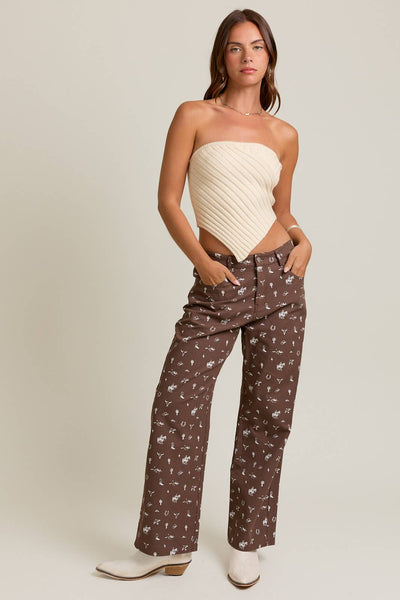 Mid-Rise Cowboy Graphic Wide Leg Pant