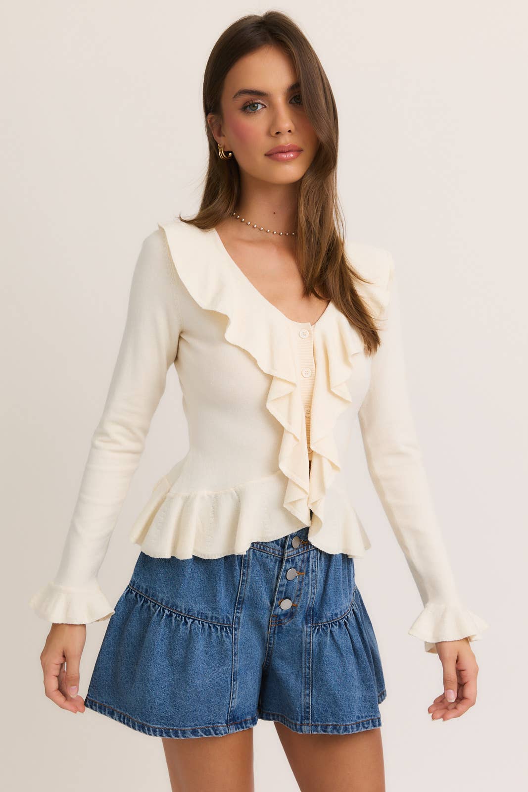 V-Neck Ruffled Sweater