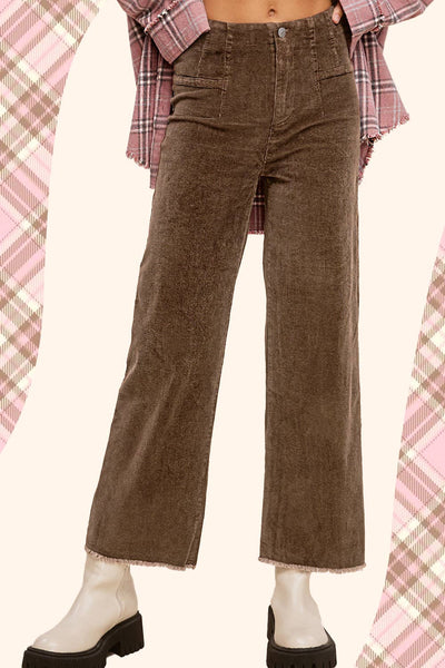 Mineral Washed High Waisted Wide Leg Corduroy Pants