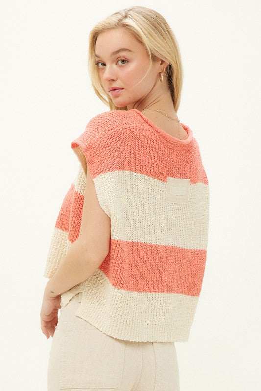 Coral Stripe Sweater